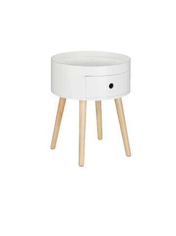 relaxdays Beistelltisch in Weiß/Natur - (H)46 x Ø 38 cm