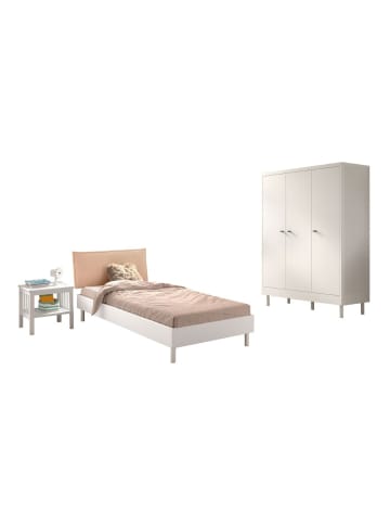 58 aufm Kessel EINZELBETT SET 90x200 Keeley Buche Weiß Holz Schrank Komfort Stabil
