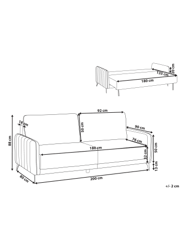 Beliani 3-Sitzer Sofa HEMING in Weiß/Schwarz - (W) 200 x (H) 88 x (L) 90 cm