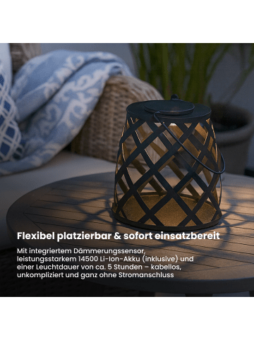 STAR Trading Solar Laterne Calabria 20 cm Schwarz – LED Laterne, Dämmerungssensor