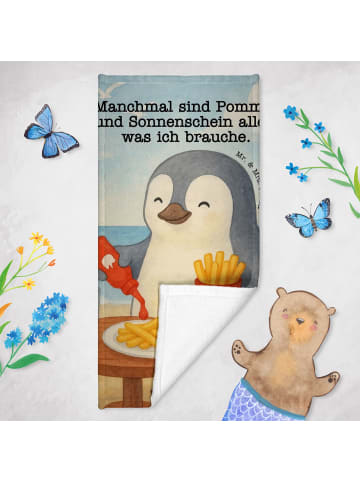 Mr. & Mrs. Panda Badehandtuch Pinguin Pommes Design mit Spruch in Grau Pastell