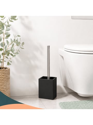 relaxdays WC Bürste in Schwarz/ Silber - (B)9,5 x (H)37 x (T)9,5 cm