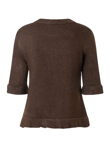 More & More kurzer, femininer Halbarmpullover, Rüschen in espresso brown