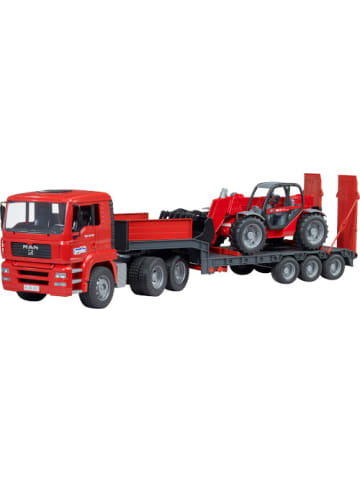 bruder Spielzeugauto 02774 MAN TGA LKW mit Tieflader und Manitou Teleskoplader