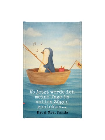 Mr. & Mrs. Panda Gästehandtuch Pinguin Angelboot Design mit Spruch in Weiß