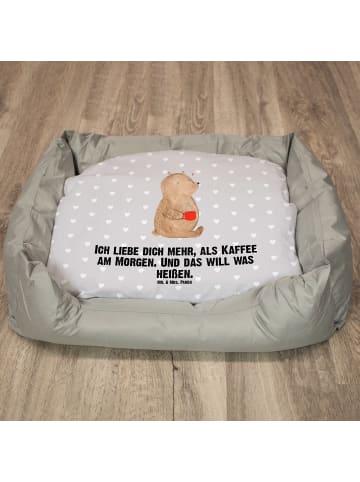 Mr. & Mrs. Panda Hundekorb Bär Morgenkaffee mit Spruch in Grau Pastell