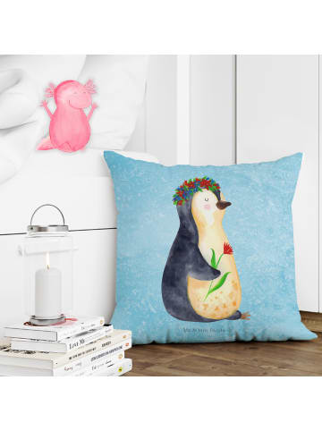 Mr. & Mrs. Panda kissen bedruckt Pinguin Blumen ohne Spruch in Eisblau