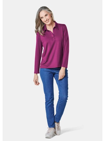 GOLDNER Langarm Poloshirt mit Schmuckband an Knopfleiste in cyclam