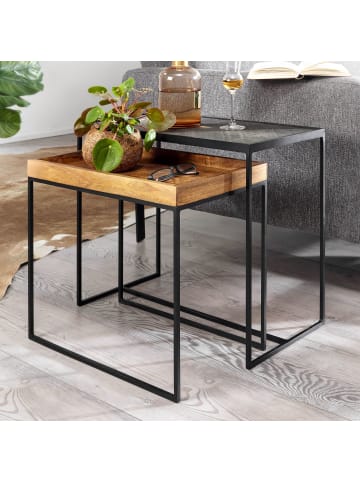 KADIMA DESIGN Wohnzimmertisch 2er Set Massivholz / Stein-Optik Beistelltisch