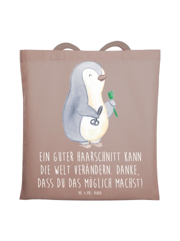 Mr. & Mrs. Panda Tragetasche Friseur Wunder mit Spruch in Braun Pastell