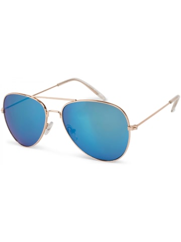 styleBREAKER Piloten Sonnenbrille in Gold / Blau verspiegelt