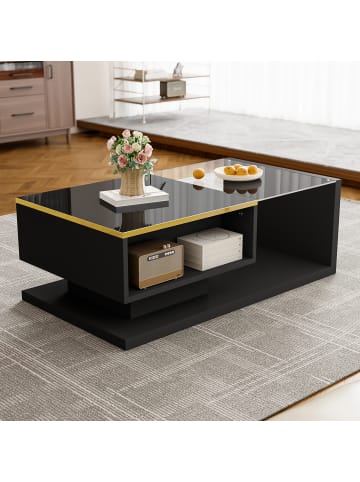 ABRIHOME Couchtisch in Hochglanz Schwarz mit Glasplatte und LED Beleuchtung