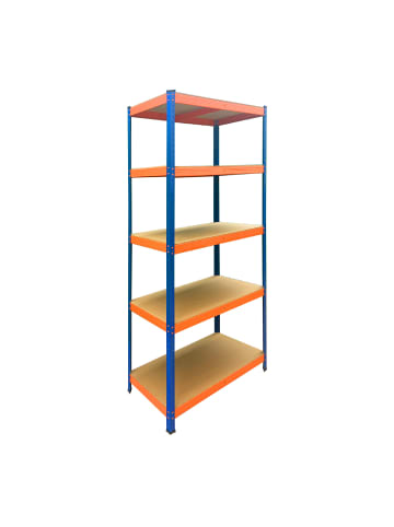 relaxdays Schwerlastregal "5 Ebenen" in Blau/ Orange - (B)90 x (H)180 x (T)40 cm