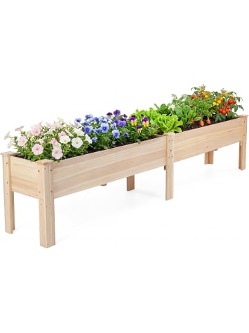 COSTWAY Hochbeet Holz Pflanzbeet 240 x 43,5 x 51,5 cm in Hellbraun