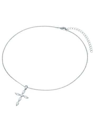 Lulu & Jane Halskette Kreuz aus Messing verziert mit Kristallen von Swarovski® in silber
