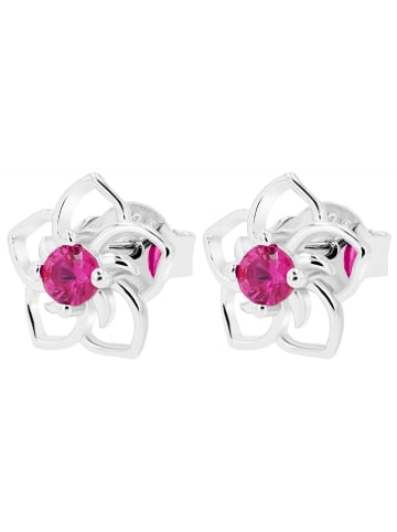 Adeliás Damen Ohrstecker Blume aus 925 Silber mit Zirkonia in pink