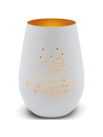 Mr. & Mrs. Panda Windlicht Gravur Einhorn Schneemann mit Spruch in Weiß