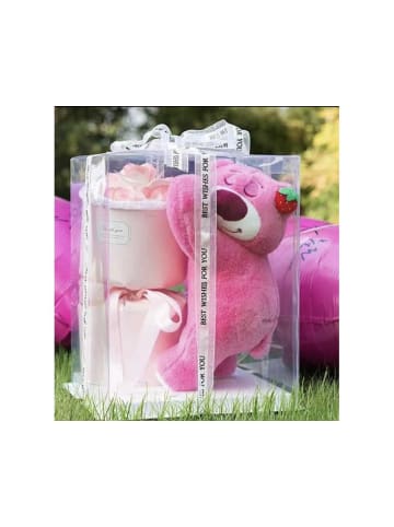 COFI 1453 Teddybär und Seifenblumen Bouquet LED 22x22x29cm Pink in Pink