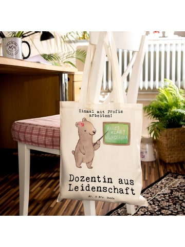 Mr. & Mrs. Panda Shopping Tasche Dozentin Leidenschaft mit Spruch in Creme