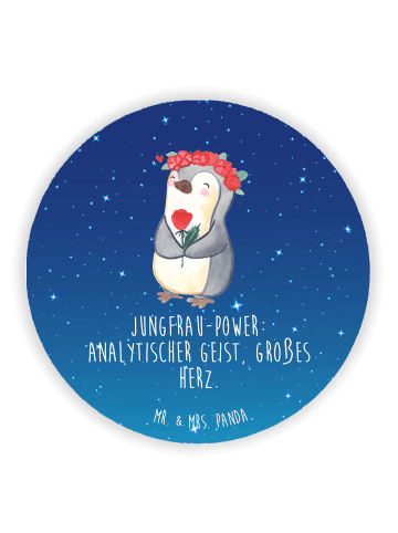 Mr. & Mrs. Panda Rund Magnet Jungfrau Astrologie mit Spruch in Sternenhimmel Blau