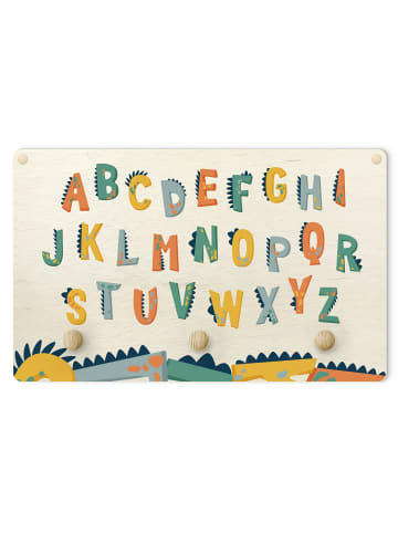 WALLART Kindergarderobe Holz - Buntes Dino Alphabet in Bunt