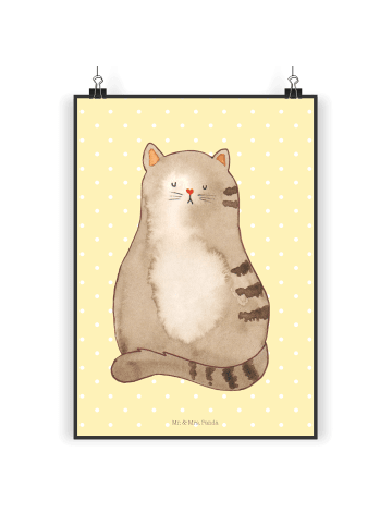 Mr. & Mrs. Panda Poster Katze Sitzen ohne Spruch in Gelb Pastell