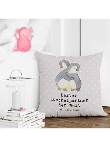 Mr. & Mrs. Panda Zierkissen Pinguin Bester Kuschelpartner der We... in Grau Pastell