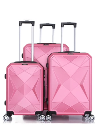 Cheffinger Reisekoffer ABS-03 Koffer 3-teilig Hartschale Trolley Set Kofferset in Rosa