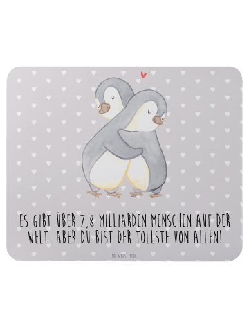 Mr. & Mrs. Panda Mauspad Pinguine Kuscheln mit Spruch in Grau Pastell