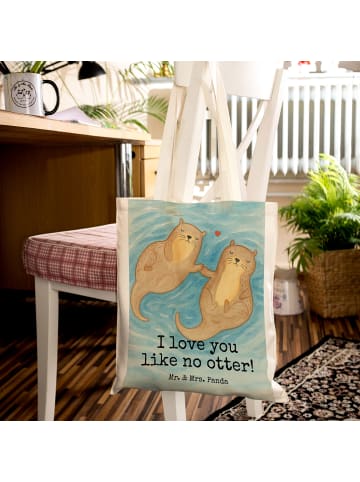Mr. & Mrs. Panda Tragetasche Otter Hände halten Design mit Spruch in Weiß