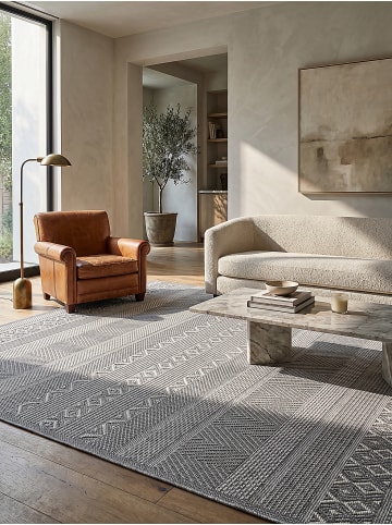 KADIMA DESIGN ESERA Teppichläufer Grau 67x180 Streifen Polypropylen Wohnraum in Grau