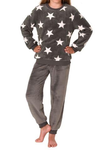 NORMANN langarm Schlafanzug Bündchen Sterne Coralfleece - 76989 in grau