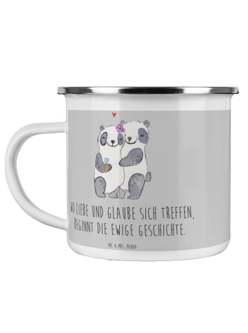 Mr. & Mrs. Panda Camping Emaille Tasse Kirchliche Trauung Liebe ... in Heather Grey