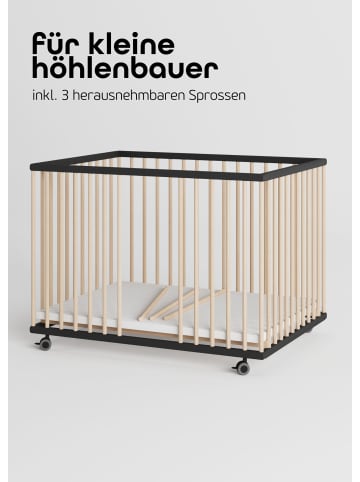 Sämann Sämann Laufgitter mit Matratze SleepPlus & Schlupfsprossen schwarz/natur Premium