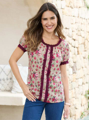 Sieh an! Trachtenshirt in beige-kirsche-bedruckt