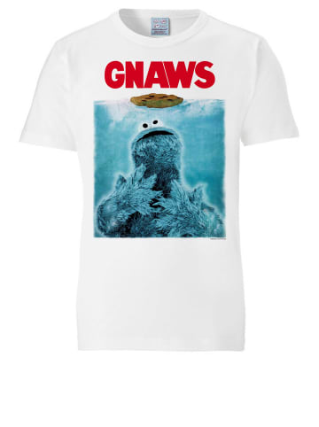 Logoshirt T-Shirt Sesamstraße Krümelmonster – GNAWS in altweiss