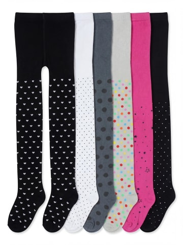 TupTam Mädchen Strickstrumpfhosen Bunt Gemustert 6er Pack in schwarz/rosa