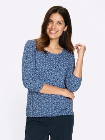 Sieh an! 3/4-Arm-Shirt in mittelblau-ecru-bedruckt