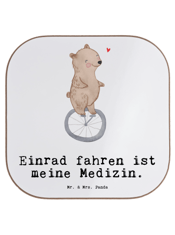 Mr. & Mrs. Panda Untersetzer Bär Einrad fahren mit Spruch in Weiß