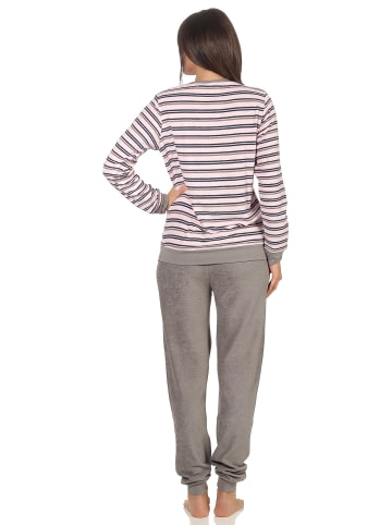 NORMANN Frottee Pyjama langarm Schlafanzug Bündchen Streifen - 49908 in rosa