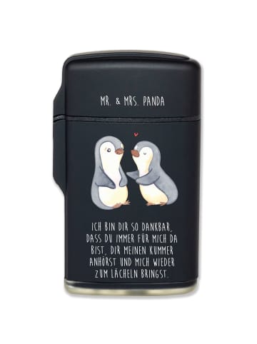 Mr. & Mrs. Panda Feuerzeug Pinguine trösten mit Spruch in Schwarz