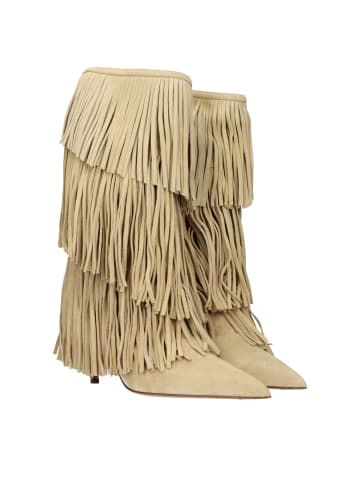 Paris Texas Beige Leder Flach Stiefel