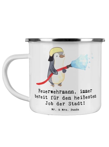 Mr. & Mrs. Panda Kaffeetasse Feuerwehrmann Held mit Spruch in Weiß