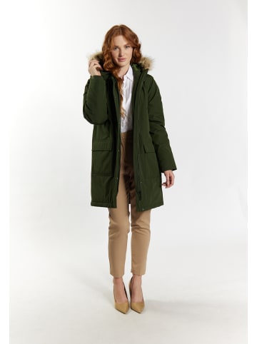 DreiMaster Damen Winterparka Mit Kunstfell in Dunkelgrün