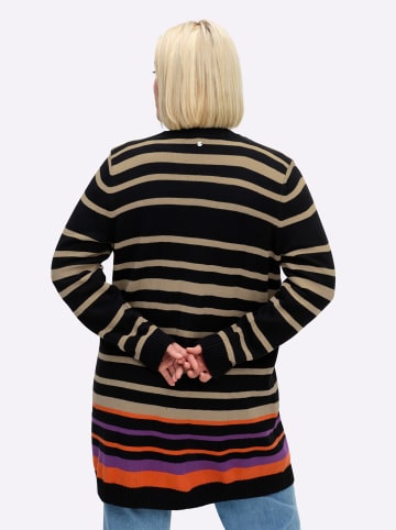 sheego Strickjacke in schwarz-beige-gestreift