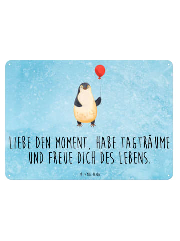 Mr. & Mrs. Panda Blechschild Pinguin Luftballon mit Spruch in Eisblau