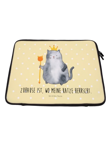 Mr. & Mrs. Panda Laptop Tasche Katze König mit Spruch in Gelb Pastell