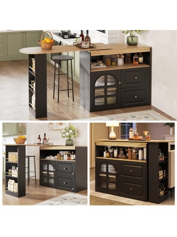 ABRIHOME Sideboard in Schwarz mit 2 Schubladen Snackregal und Bogenglas 