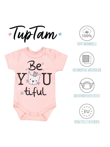 TupTam Baby Kurzarm Body mit Aufdruck Spruch 5er Pack in beige/rosa