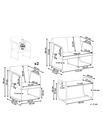 Beliani 4-tlg Sitzgruppe VEZZANA in Beige/Schwarz/Braun